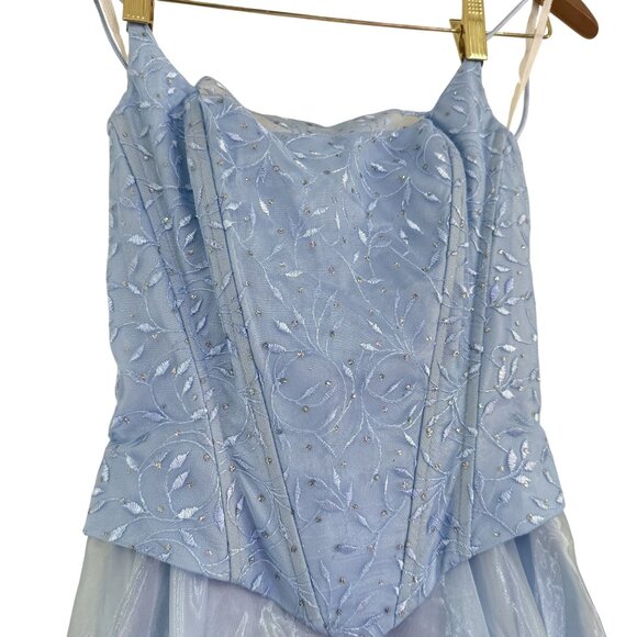 Vintage Lenovia Blue Corset Lace Up Tulle Ball Gown XS Made in USA Formal - Picture 2 of 10